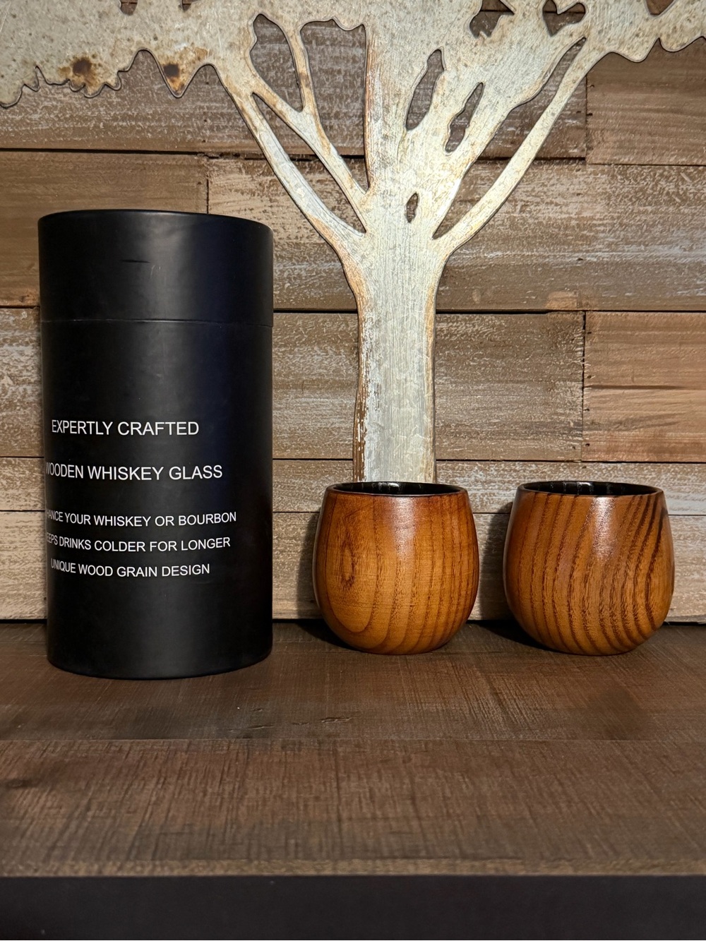 Charred Wooden Whiskey Glasses – Old Fashioned Bourbon Drinking Cups Set